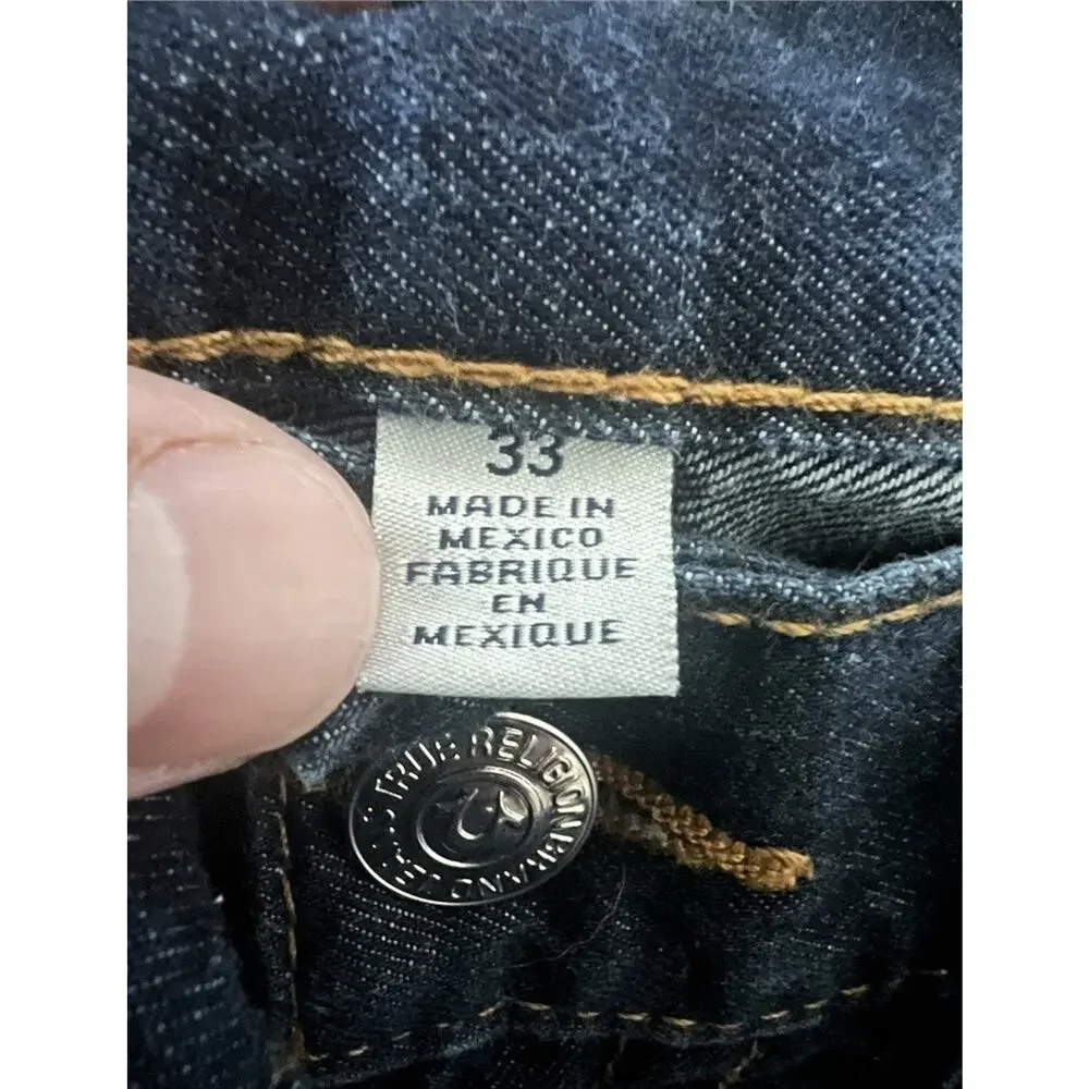 SIZE 33 - True Religion Indigo Blue Jeans Straight Let Fashion TR Denim Flap